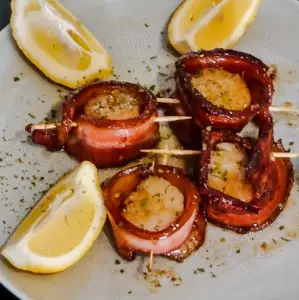 weed infused bacon scallops dinner