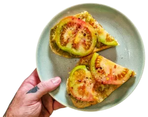 cannabis infused pesto tomato toast